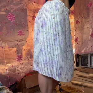 Floral Pleated Spring Skirt - Purple and White